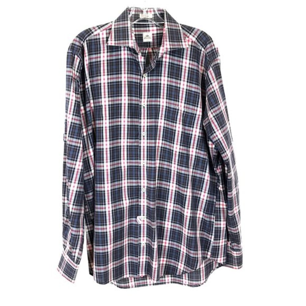 Mens Size Large Pillar Millar Plaid Stripe Button Front Shirt Top